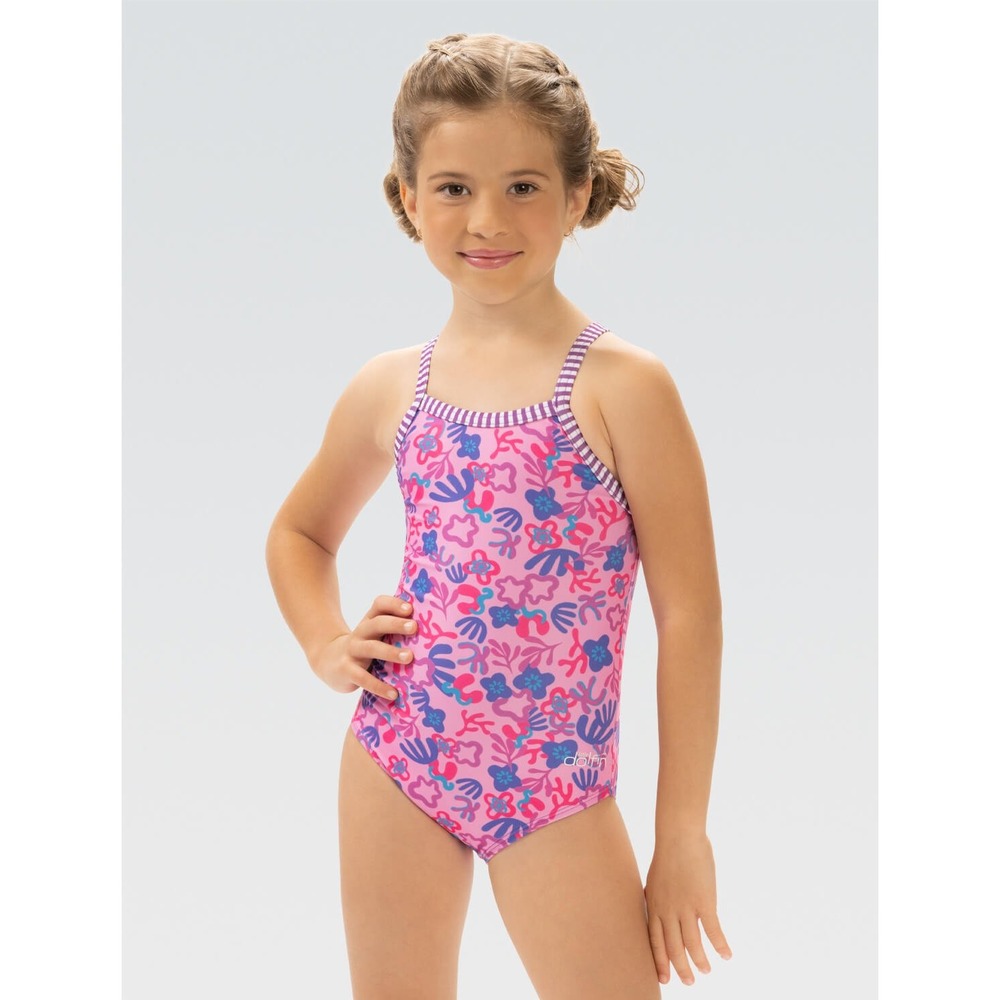 Dolfin Girls Sunshine One Piece Swimsuit 2T Pink Floral UPF 50 Beach Summer‎ EUC